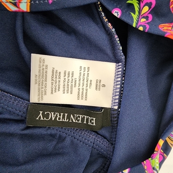 Ellen Tracy Blue Multi Color Floral Print Swimsuit Size 6 NWT - Picture 3 of 5